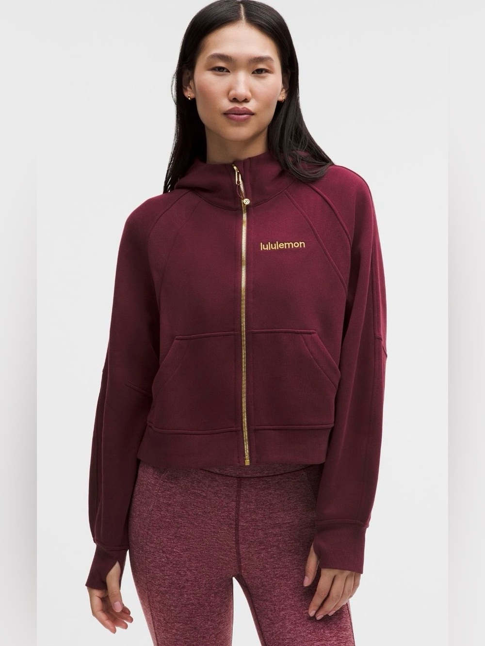 lululemon athletica Lunar Year Scuba Full-Zip Hoodie Burgandy Bay Gold Logo M L